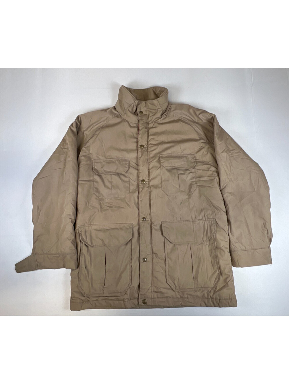Vintage Woolrich Field Jacket Mens Tan Utility Parka Red Buffalo Check Flannel L